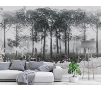 Art Rétro Dessiné À La Main En Noir Et Blanc Représentant Une Forêt Papier Peint 3D Installation Facile Intissé Tapisserie Bureau Salon Canapé Chambre Décoration Murale-200cm×140cm