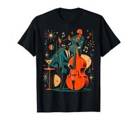Art rétro du Milieu du siècle Jazz Chat contrebasse Musicien T-Shirt