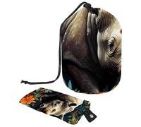 Art Rhino Lot de 59 trousses de maquillage de voyage pour femme, sac pliable avec cordon de serrage, trousse de toilette portable, Motif rhinocéros d'art, 9.9x6.9in/25.2x17.6cm;6x3.5in/15.2x8.8cm,