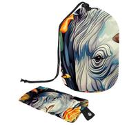 Art Rhino Lot de 63 trousses de maquillage de voyage pour femme, sac pliable avec cordon de serrage, trousse de toilette portable, Motif rhinocéros d'art, 9.9x6.9in/25.2x17.6cm;6x3.5in/15.2x8.8cm,