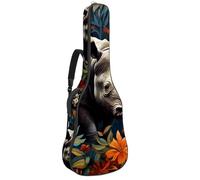Art Rhino Pattern 45 Sac pour guitare acoustique avec 2 poches, bandoulière réglable et crochet arrière, convient pour guitares électriques, basses et guitares classiques, Motif rhinocéros d'art,