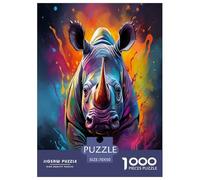Art Rhinocéros Adultes Puzzles 1000 Pièces Animal Jeux Éducatifs Décoration Intérieure Cadeaux d'anniversaire pour Noël Jeu De Défi Familial Tueur Ennuyeux 70x50cm/1000pcs