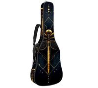 Art Sac à dos rembourré pour guitare acoustique Motif libellule dorée et éléments géométriques, Multicolore 01., 42.9x16.9x4.7 in, Sac à dos décontracté