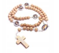 Art Sacrum Chapelet en bois beige « Jésus, je fais confiance à toi » - Perles rondes en bois avec médaillon - HDW81389NB