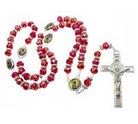 Art Sacrum Chapelet en cristal rouge - Perles de verre de 10 mm - Médaillon Marie (Czzhochau) - Croix en métal - 52 cm