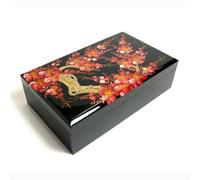 Art Saigon Boîte à Bijoux en Bois Laqué Peint Fleurs de Cerisier L20cm - Coffret De Rangement - Artisanat du Vietnam et Décoration Asiatique - Largeur 20cm x P12cm x H5,5cm (réf. S38-3103)