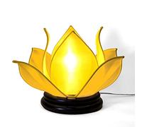 Art Saigon Lampe de Chevet Asiatique Fleur de Lotus en Soie Jaune sur Socle en Bois- Hauteur 24cm x Diamètre Ø33cm - Lampe de Table, Salon, Chambre - Décoration et Artisanat du Vietnam (LL-GR-J)