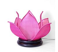 Art Saigon Lampe de Chevet Asiatique Fleur de Lotus en Soie Rose sur Socle en Bois- Hauteur 19,5cm x Diamètre Ø29cm - Lampe de table, salon, chambre - Décoration et Artisanat du Vietnam (LL-PT-RO)