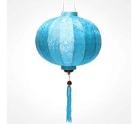 Art Saigon Lampion Asiatique en Soie Bleu Clair R, Diamètre Ø33cm - Lanterne Traditionnel de Hoi an en Tissu, Bambou et Bois, Fait Main - Décoration et Artisanat du Vietnam (R20-BLC)