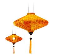 Art Saigon Lampion Traditionnel Asiatique en Soie Orange P, Diamètre Ø39cm - Lanterne de Hoi An en Tissu, Bambou et Bois, Fait Main - Décoration d'Asie et Artisanat du Vietnam (P20-O)