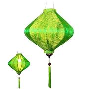 Art Saigon Lanterne Lampion Asiatique en Soie Vert, T Ø39cm - Lustre Suspension Traditionnel de Hoi an en Tissu, Bambou et Bois - Décoration et Artisanat du Vietnam (T25-V) T25-V2