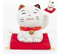 Art Saigon Maneki Neko Japonais, Chat Porte-Bonheur Patte Levé, Lucky Cat, Fabriqué au Japon - Statuette Ceramique Blanc, Chance, Prospérité, Richesse, Santé (H6,5cm)(S49-7197)