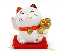 Art Saigon Maneki Neko Japonais, Chat Porte-Bonheur Patte Levé, Lucky Cat, Fabriqué au Japon - Statuette Ceramique Blanc, Chance, Prospérité, Richesse, Santé (H7,5cm)(S49-7171)