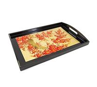 Art Saigon Plateau en Bois Laqué Doré et Noir “Fleurs de Cerisier”, Fait Main, L39 x 28cm - Plateau de Service avec Poignée - Artisanat du Vietnam et Déco Asiatique (S39-4944-39)