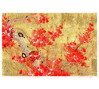 Art Saigon Tableau Asiatique en Bois Laqué 40x30cm - Fleur de Prunier sur Fond Doré - Artisanat du Vietnam