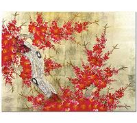 Art Saigon Tableau en Bois Laqué Peint, Fleur de Cerisier, Fait Main, L40xH30cm - Peinture Mural de Décoration, Style Asiatique - Artisanat du Vietnam (S44-7031)