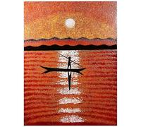 Art Saigon Tableaux en Bois Laqué et Coquille d’Œuf, Motif Le Pêcheur Vietnamien, L30 x H40cm, Fait Main - Peinture Panneau Mural de Décoration, Style Asiatique, Artisanat du Vietnam (S61-9644)