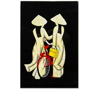 Art Saigon Tableaux en Bois Laqué et Coquille d'Oeuf “Étudiantes Vietnamiennes” L20 x H30cm, Fait Main - Panneau Mural de Décoration, Style Asiatique - Artisanat du Vietnam (S43-5358)