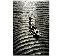 Art Saigon Tableaux en Bois Laqué et Coquille d'Œuf, Pêcheur Vietnamien, L20 x H30cm - Peinture Panneau Mural de Décoration, Style Asiatique, Artisanat du Vietnam (S53-7741)