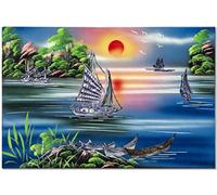 Art Saigon Tableaux en Bois Laqué, Incrusté de Nacre “La Baie de Ha Long” L30 x H20cm, Fait Main - Panneau Mural de Décoration, Style Asiatique - Artisanat et Déco du Vietnam (S43-5489)