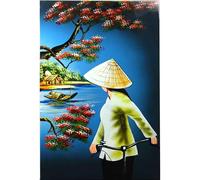 Art Saigon Tableaux en Bois Laqué Peint, Motif Femme Vietnamienne, L20 x H30cm, Fait Main - Peinture Panneau Mural de Décoration, Style Asiatique, Artisanat du Vietnam (S61-9547)