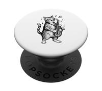 Art Saxophone Chat Musical PopSockets PopGrip Adhésif