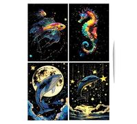 Art scratch paper - A4 Scratch card paillettes, ensemble artisanal fait à la main | Dessiner des feuilles d'art de coloriage pour avec des thèmes d'animaux de paysage, jouets de graffiti