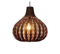Art Shade Hand Pendant Light Fixture, Beige Wicker Basket Woven Chandelier Natural Rattan Hanging Lamp for Kitchen, Living Room, Dining Room(Brown,14in*12.6in)