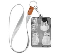 Art Singapuracats Porte-badge vertical en cuir gris avec lanière et capacité de 3 cartes d'identité pour bureau, hôpital et permis de conduire