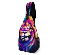 Art Spatial Coloré Du Lion Homme Femme Sacs D'Epaule Avec Poches Multiples Sacs À Dos Porté Travers Bandoulière Réglable Sac De Poitrine Pour Loisirs Cyclisme Business