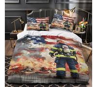 Art Spatial des camions de Pompiers Housse de Couette 3D Effet Microfibre résistante Ultra Douce Parure de Lit Fermeture Éclair Hypoallergique Confortable for Enfant Double（200x200cm）