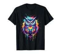 Art Splash Colorido de Hibou Barred et Créatures Nocturnes T-Shirt