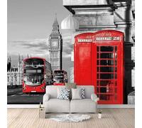 Art Stéréoscopique De L'Architecture D'Une Cabine Téléphonique Rouge Papier Peint 3D Installation Facile Intissé Tapisserie Bureau Salon Canapé Chambre Décoration Murale-350cm×256cm