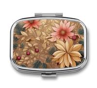 Art Style Boîte à pilules à 2 compartiments, pilulier portable avec miroir pour poche, sac à main, voyage, mini organisateur de médicaments en métal pour vitamines, huile de poisson