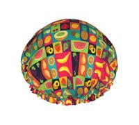 Art Style Bonnet de bain imprimé fruits double couche élastique pour laver le visage 27 cm