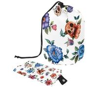 Art Sugar Skull Flower Trousse de maquillage de voyage pour femme, sac à maquillage pliable avec cordon de serrage, trousse de toilette portable, Art Sugar Skull Flower,
