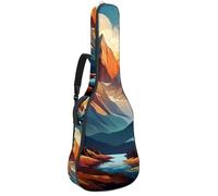 Art Sunset Mountains Sac pour guitare acoustique avec 2 poches bandoulière réglable et crochet arrière pour guitare électrique, basse et guitare classique, Art Coucher de soleil Montagnes,