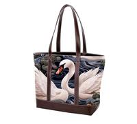 Art Swan Flower-1596 Grand sac à main en cuir délavé doux pour femme, Multicolore 09, 33.8x12x31cm/13.3x4.7x12.2 in