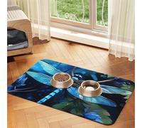 Art Tapis d'alimentation en cuir synthétique absorbant pour chien et chat Motif libellule Bleu 30 x 45 cm