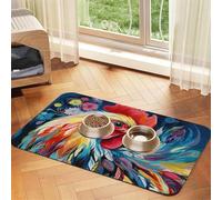 Art Tapis de nourriture coloré en forme de poulet pour sol, 30,5 x 45,7 cm, antidérapant, super absorbant, passe au lave-vaisselle, pour nourriture et eau, joli tapis d'alimentation en caoutchouc à
