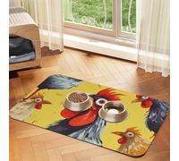 Art Tapis de nourriture pour chien motif poulet, 40,6 x 61 cm, antidérapant, super absorbant, passe au lave-vaisselle, pour nourriture et eau, joli tapis d'alimentation en caoutchouc à séchage rapide