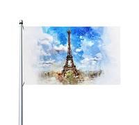 Art Tour Eiffel Bleu Ciel Motif Drapeau 0,9 x 1,5 m Un côté extérieur Ferme Yard Signe Jardin Drapeau décoratif avec œillets en laiton