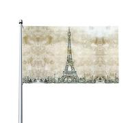 Art Tour Eiffel Bleu Ciel Motif Drapeau 0,9 x 1,5 m Un côté extérieur Ferme Yard Signe Jardin Drapeau décoratif avec œillets en laiton