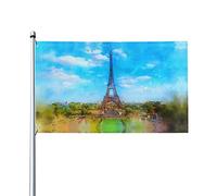 Art Tour Eiffel Bleu Ciel Motif Drapeau 0,9 x 1,5 m Un côté extérieur Ferme Yard Signe Jardin Drapeau décoratif avec œillets en laiton