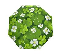 Art Trèfle Porte-Bonheur Feuilles Vert Parapluie Pliant Enfant Garçons Filles Automatique Protection UV Parapluies Coupe-Vent pour Voyager