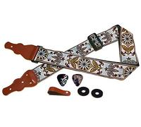 Art Tribute Guitar Strap For Acoustic, Electric and Bass Guitars, White Vintage Woven Embroidered Adjustable Strap Includes 2 Strap Locks & 2 Picks Pick Pocket