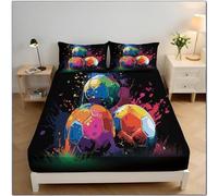 Art Vectoriel Drap Housse à Imprimé Peindre Le Style Football Matelas Respirant, Antidérapants Résistant aux Rides 200x200cm, Drap Housse pour Matelas de 30 cm d'épaisseu, Coloré