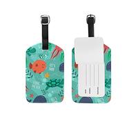 Art Vert Animal Marin Etiquettes à Bagages de Valises Voyage en Cuir Etiquette Nom Adresse ID Tags Drôle pour Les Garçons Filles(3PACK)