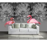 Art Vintage Animal Flamant Rose Fleur Papier Peint 3D Soie De Luxe Intissé Bureau Salle à Manger Canapé Chambre Salon TV Mural Décoratif-350cm×256cm