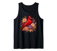 Art Vintage Boho Floral Northern Cardinal pour l'observation des Oiseaux Débardeur